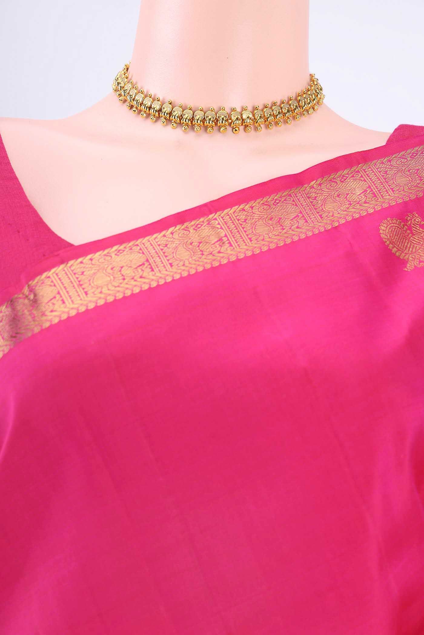 Pure Silk Pure Zari Rani Pink Kanchipuram Saree - Image 2