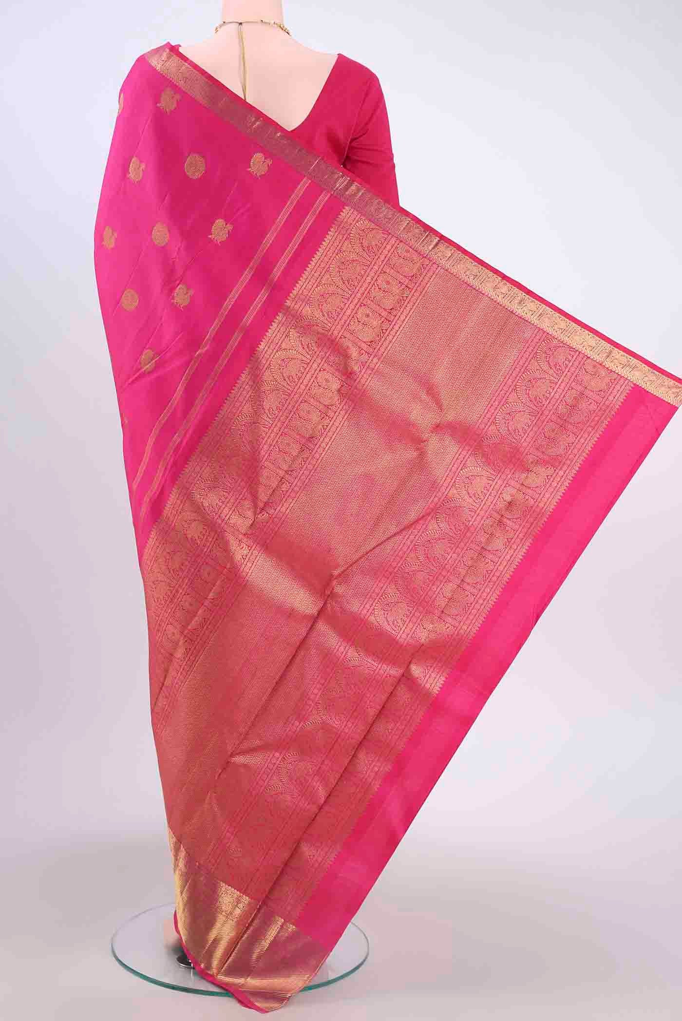 Pure Silk Pure Zari Rani Pink Kanchipuram Saree - Image 3