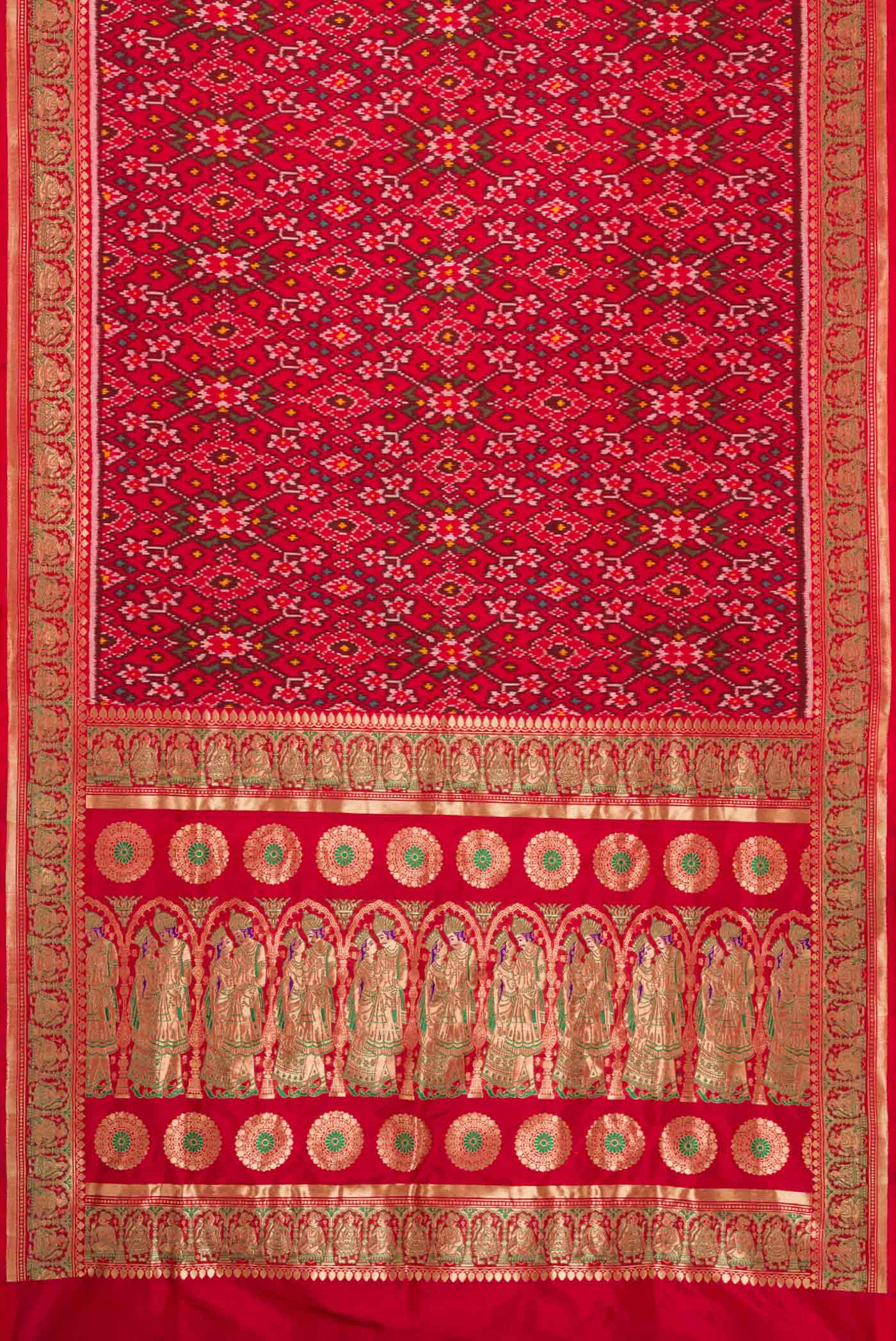 Pure Silk Pure Zari Red Dual Tone Double Ikat Saree - Image 6