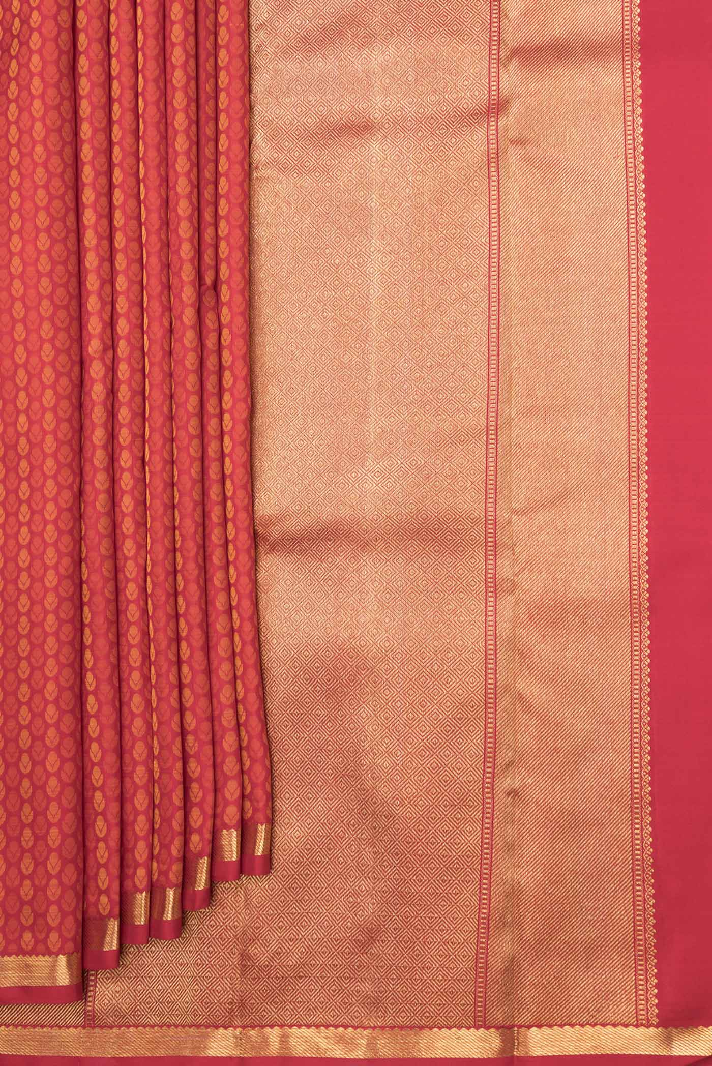 Pure Silk Pure Zari Red Dual Tone Kanchipuram Saree - Image 4