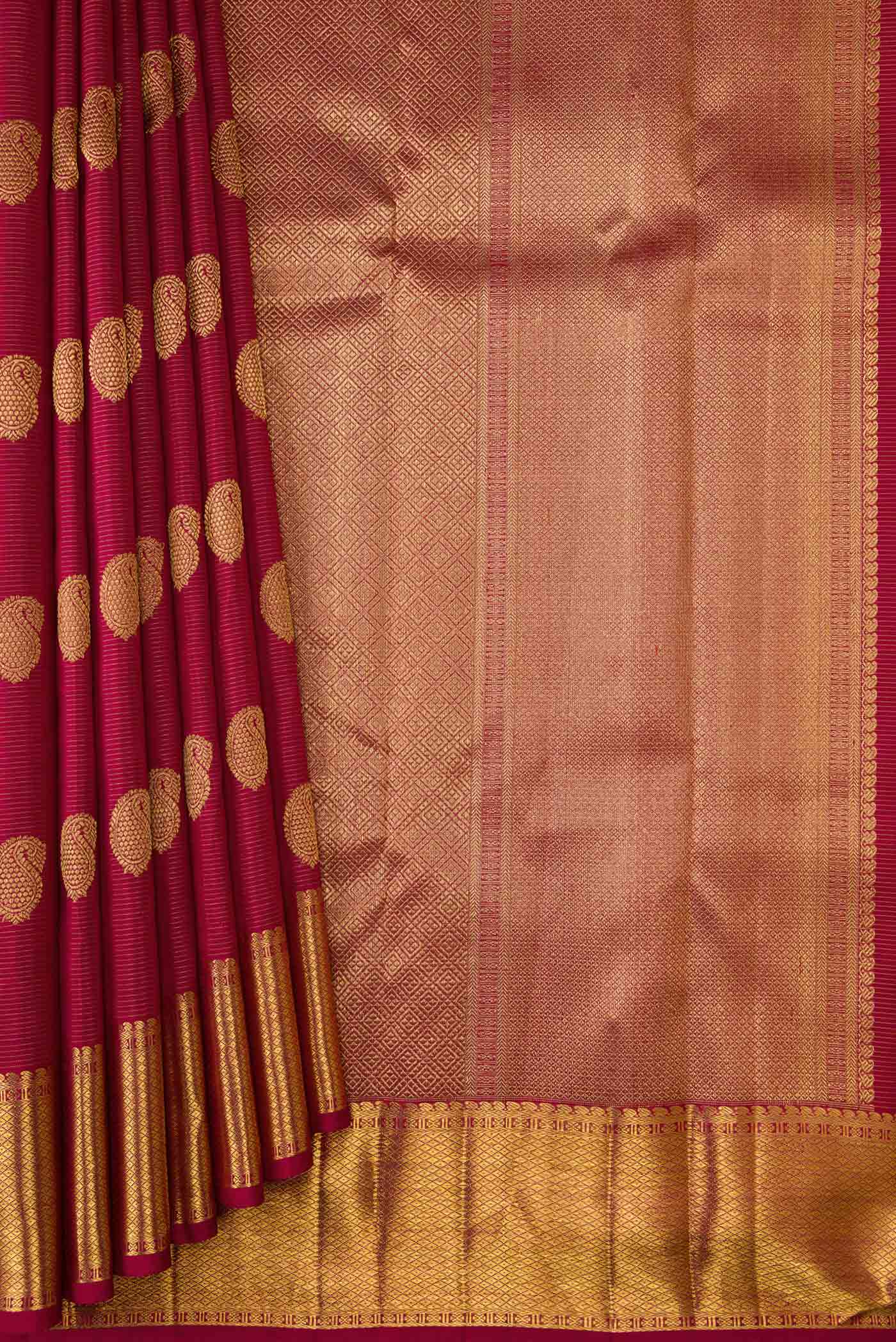 Pure Silk Pure Zari Maroon Kanjivaram Saree - Image 4