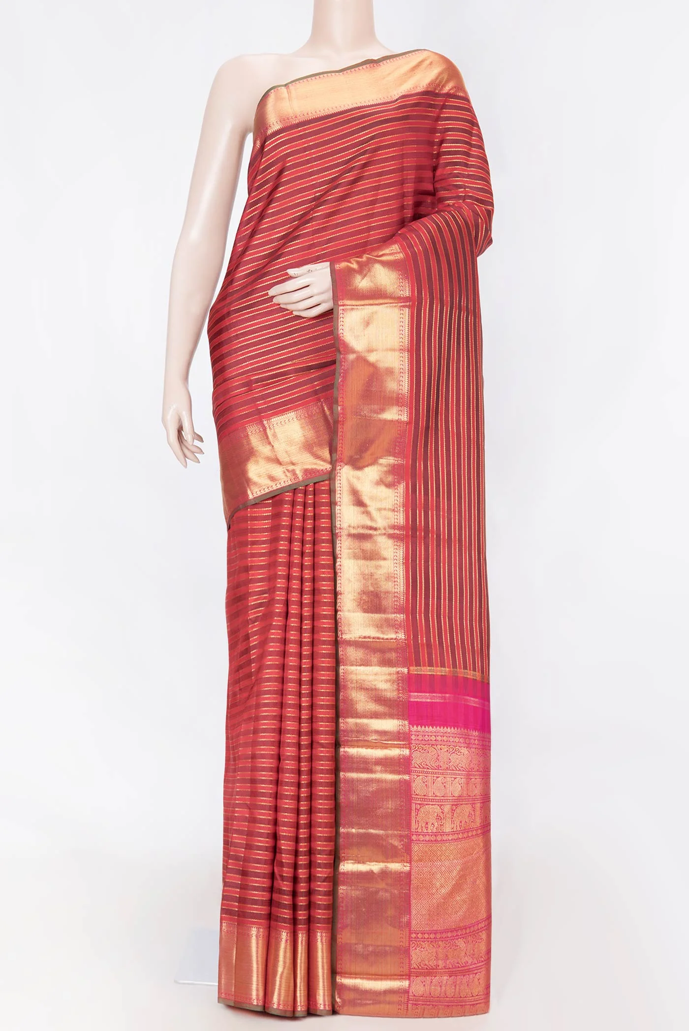 Pure Silk Pure Zari Red Dual Tone Kanjivaram Saree