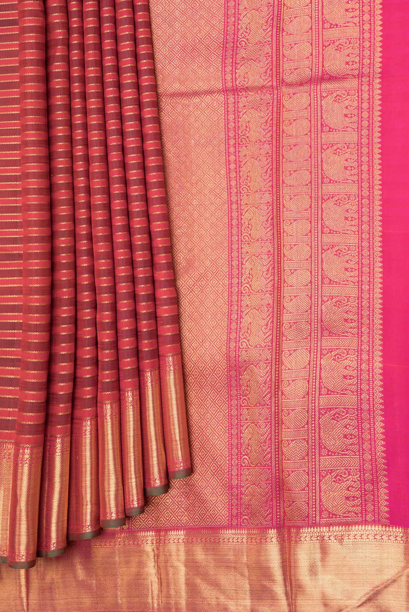 Pure Silk Pure Zari Red Dual Tone Kanjivaram Saree - Image 4