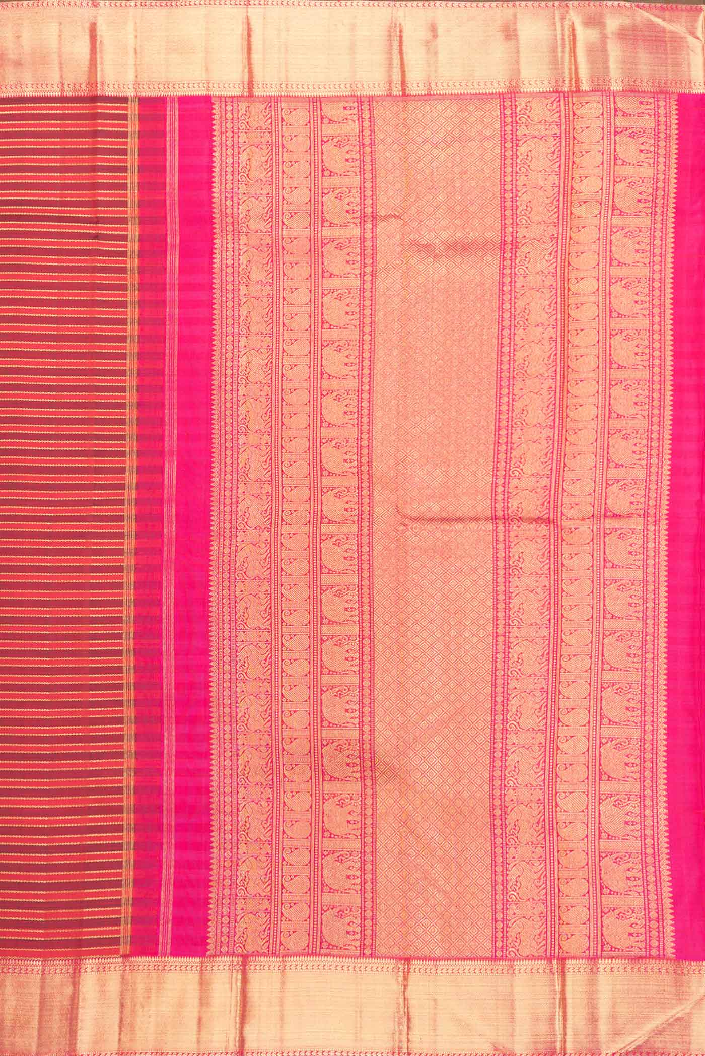 Pure Silk Pure Zari Red Dual Tone Kanjivaram Saree - Image 7