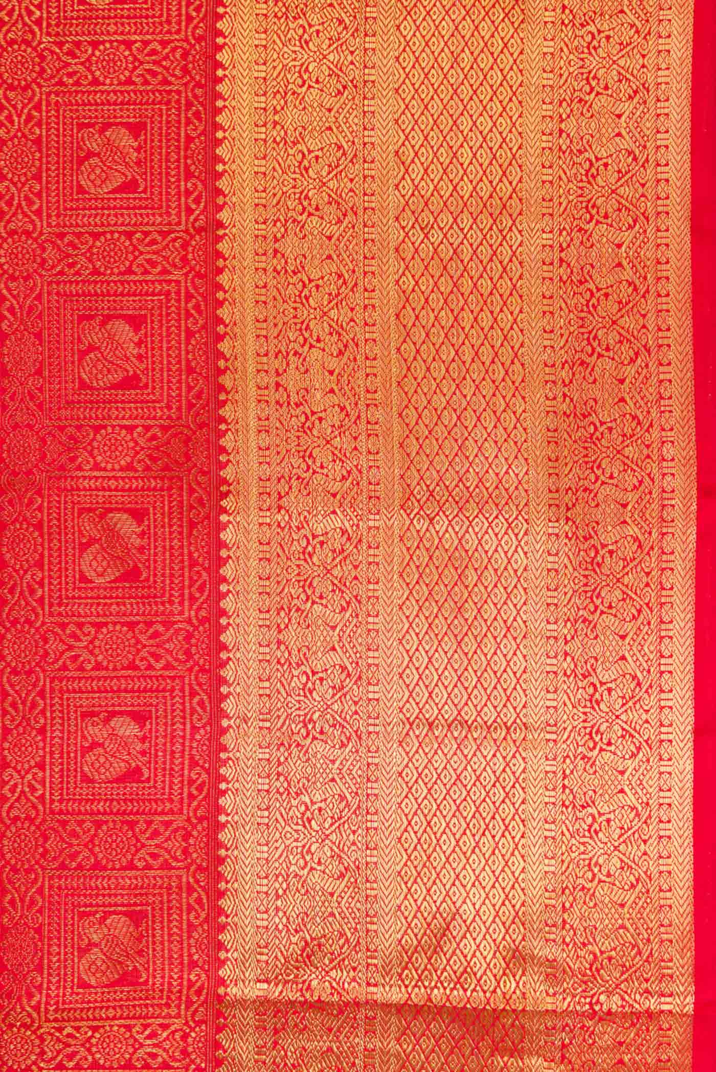 Pure Silk Pure Zari Red Dual Tone Kanjivaram Saree - Image 3