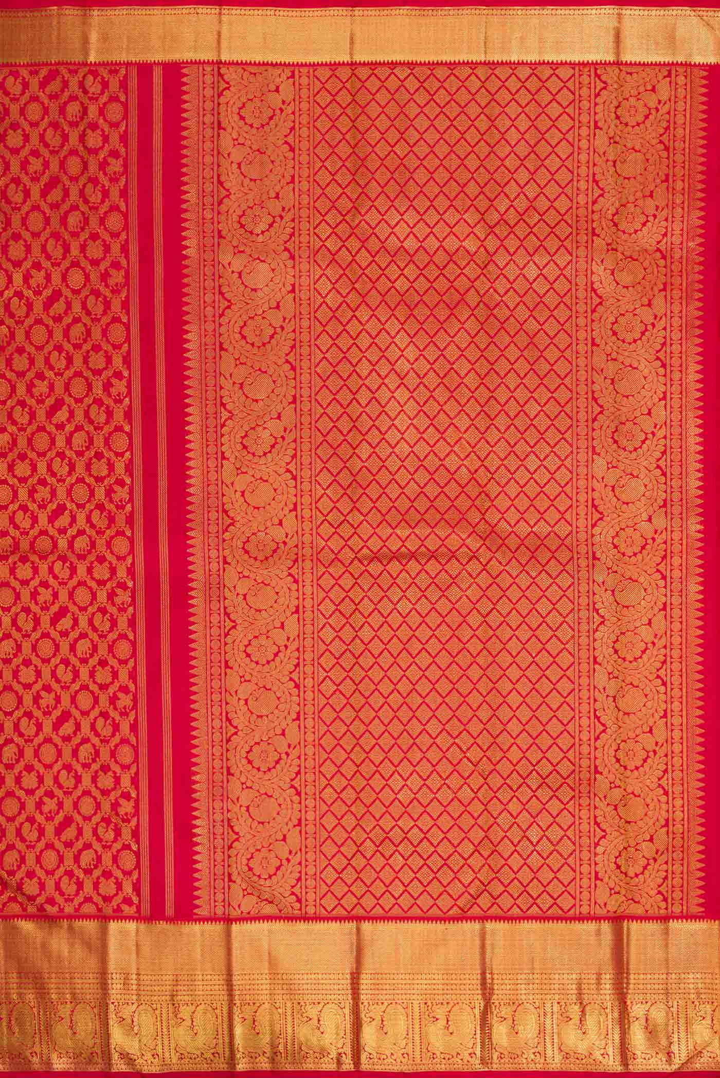 Pure Silk Pure Zari Red Dual Tone Kanjivaram Saree - Image 7
