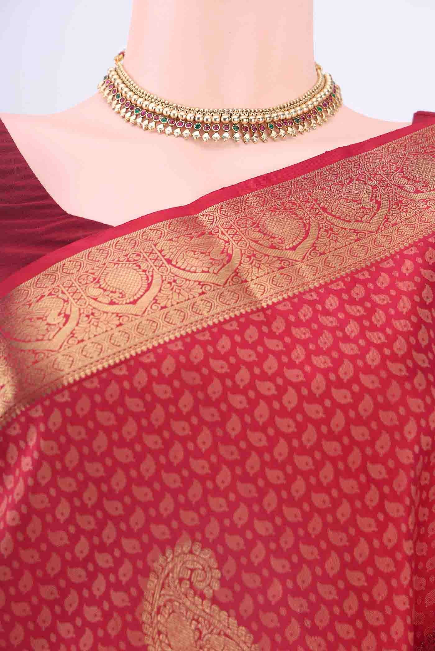 Pure Silk Pure Zari Red Kanchipuram Saree - Image 2