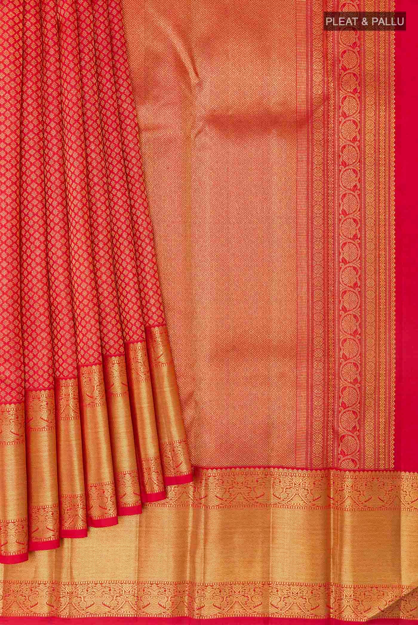 Pure Silk Pure Zari Red Kanjivaram Saree - Image 4