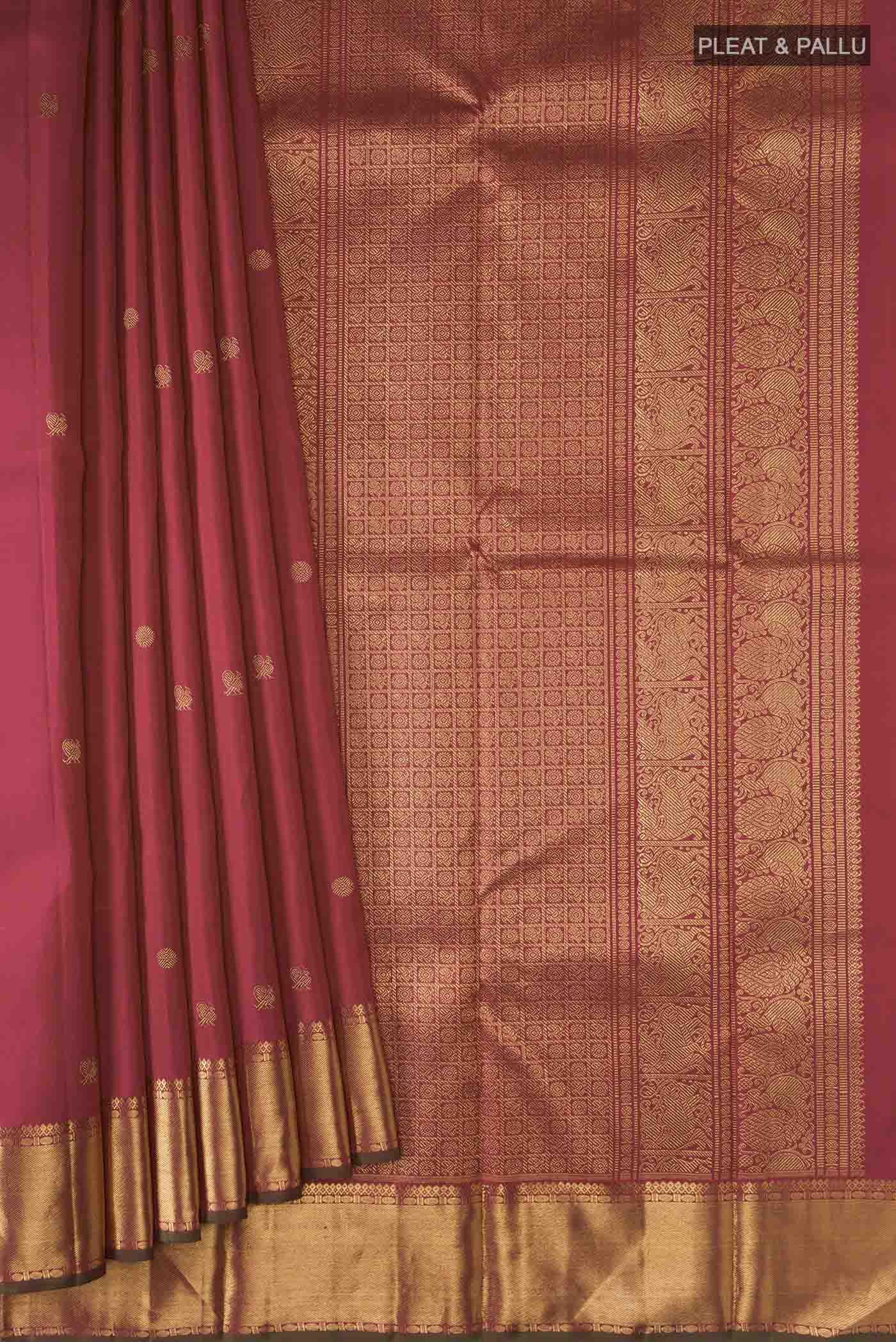 Pure Silk Pure Zari Maroon Kanchipuram Saree - Image 4