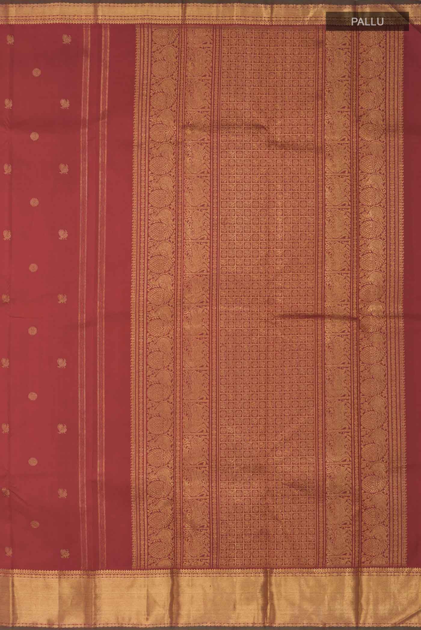 Pure Silk Pure Zari Maroon Kanchipuram Saree - Image 7