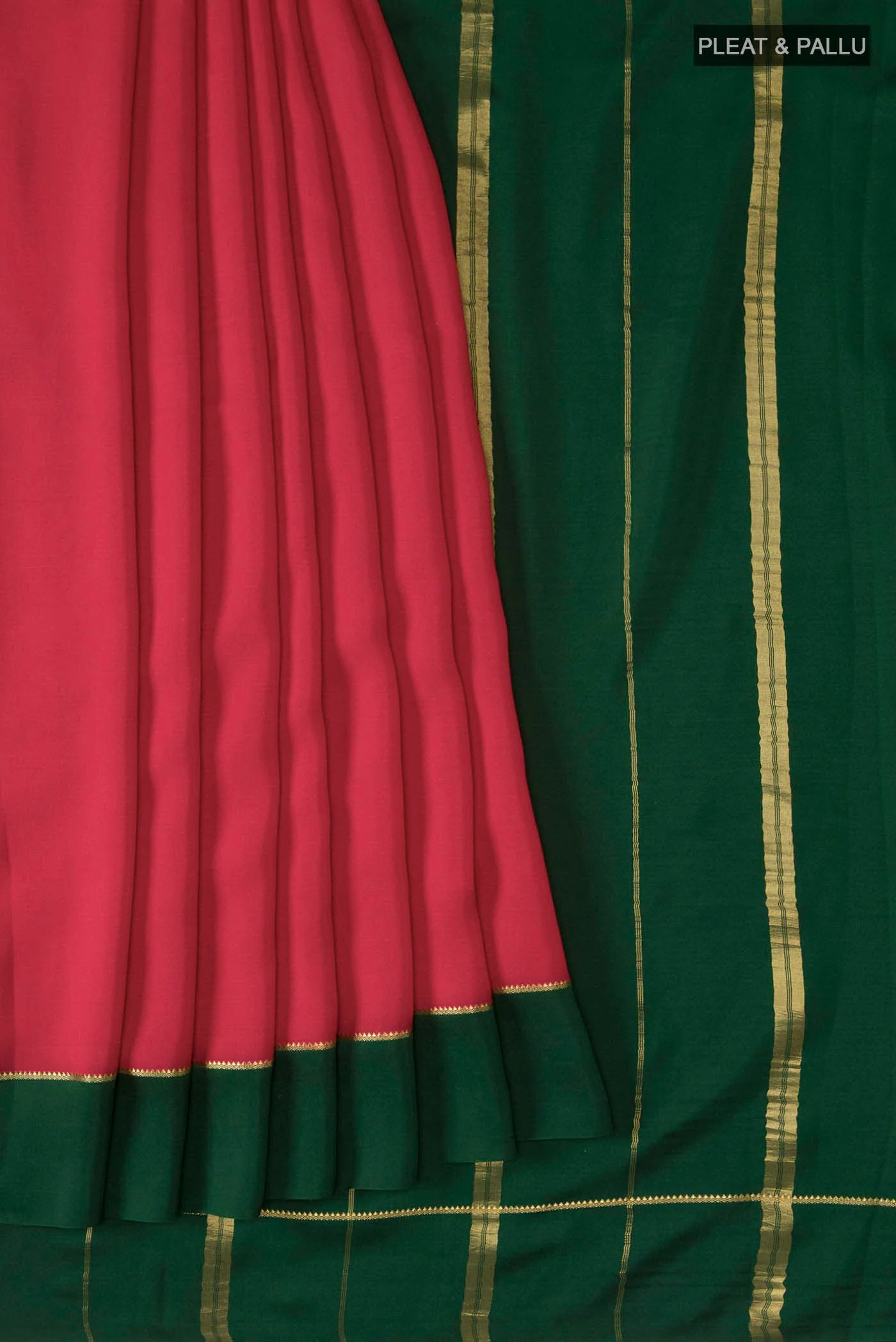 Pure Silk Pure Zari Red Mysore Crepe Saree - Image 4