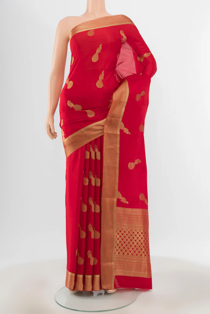 Red Mysore Crepe Saree
