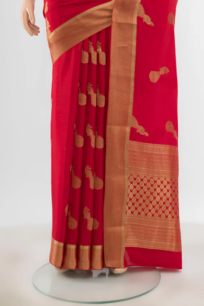 Red Mysore Crepe Saree - Image 3