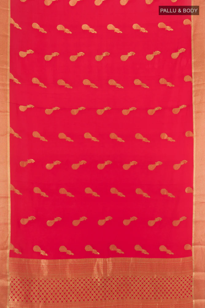 Red Mysore Crepe Saree - Image 5