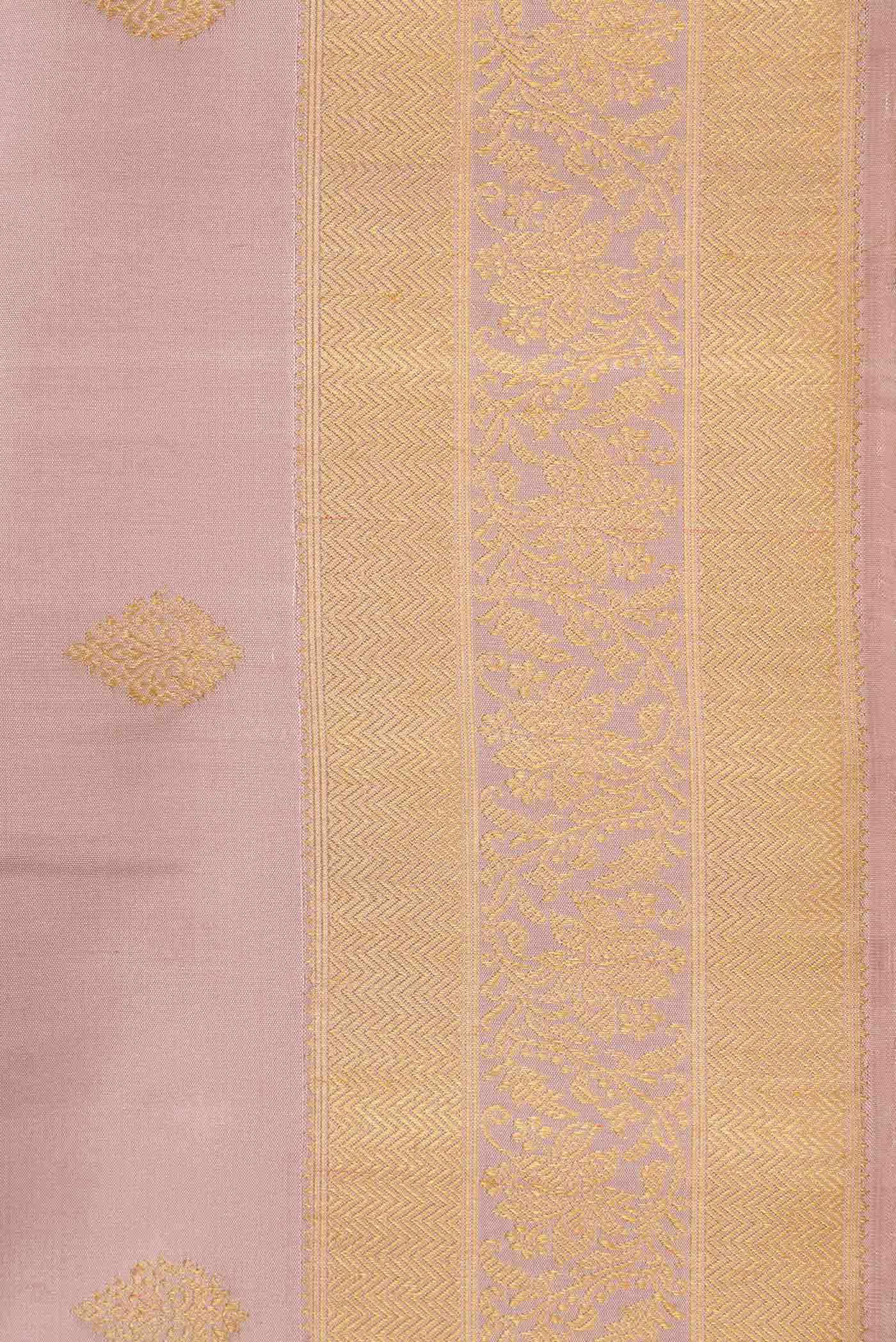 Pure Silk Pure Zari Rose Gold Dual Tone Kanjivaram Saree - Image 3