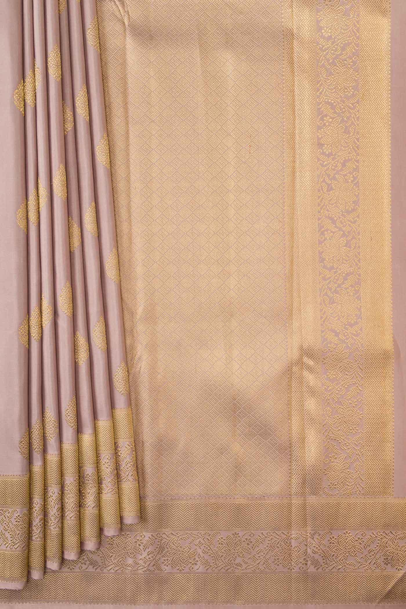 Pure Silk Pure Zari Rose Gold Dual Tone Kanjivaram Saree - Image 4