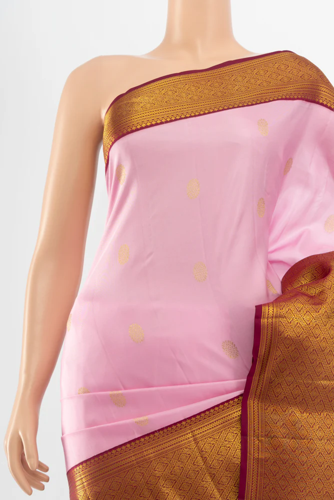 Rose pink Kanjivaram Silk Saree - Image 2