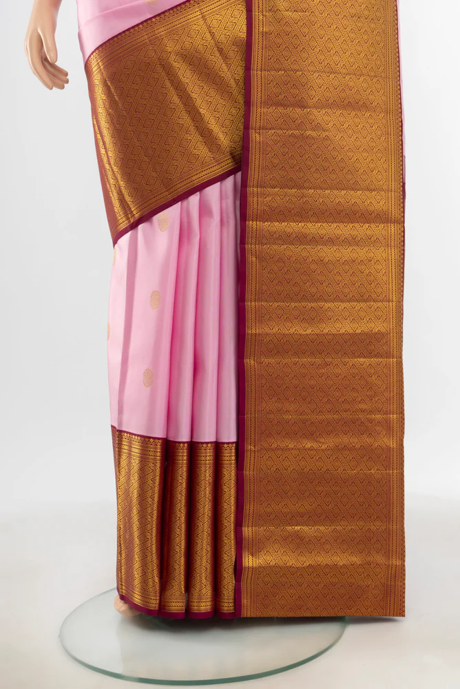 Rose pink Kanjivaram Silk Saree - Image 3