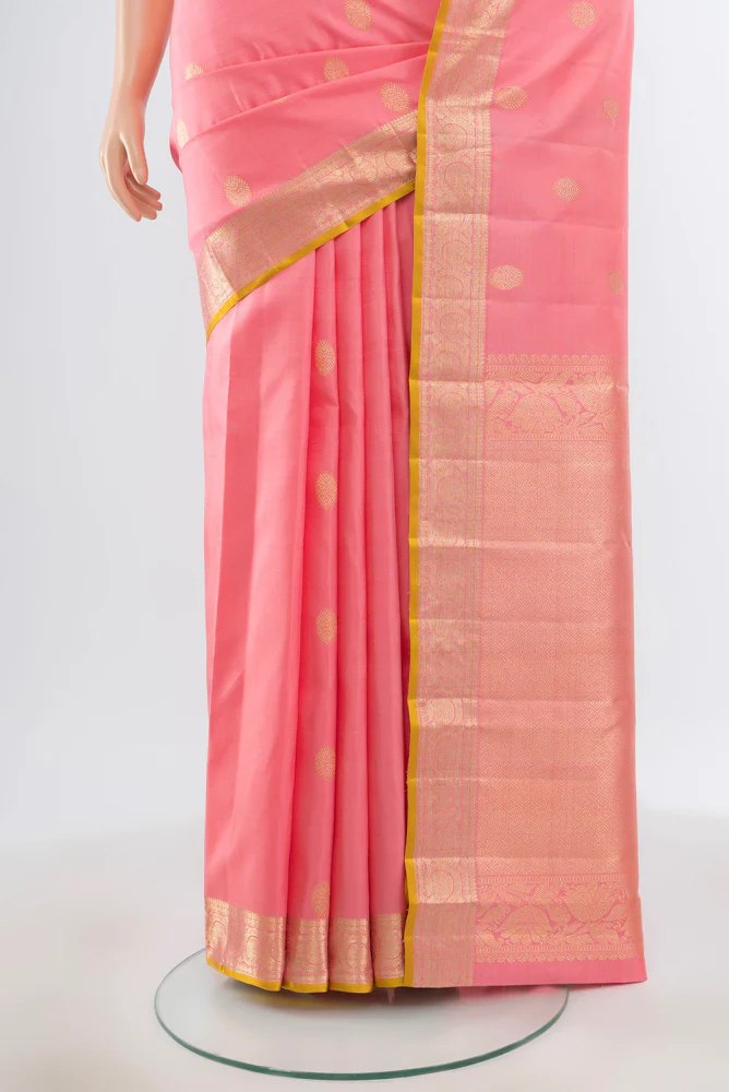 Rose pink Kanjivaram Silk Saree - Image 3