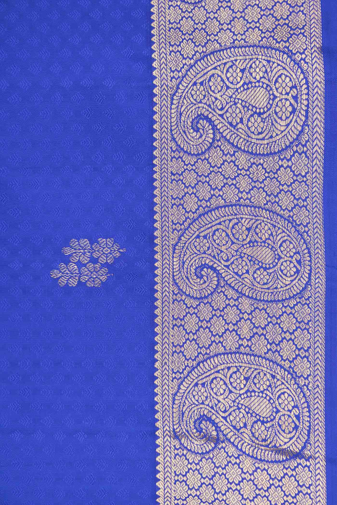 Pure Silk Pure Zari Royal Blue Dual Tone Kanchipuram Saree - Image 3