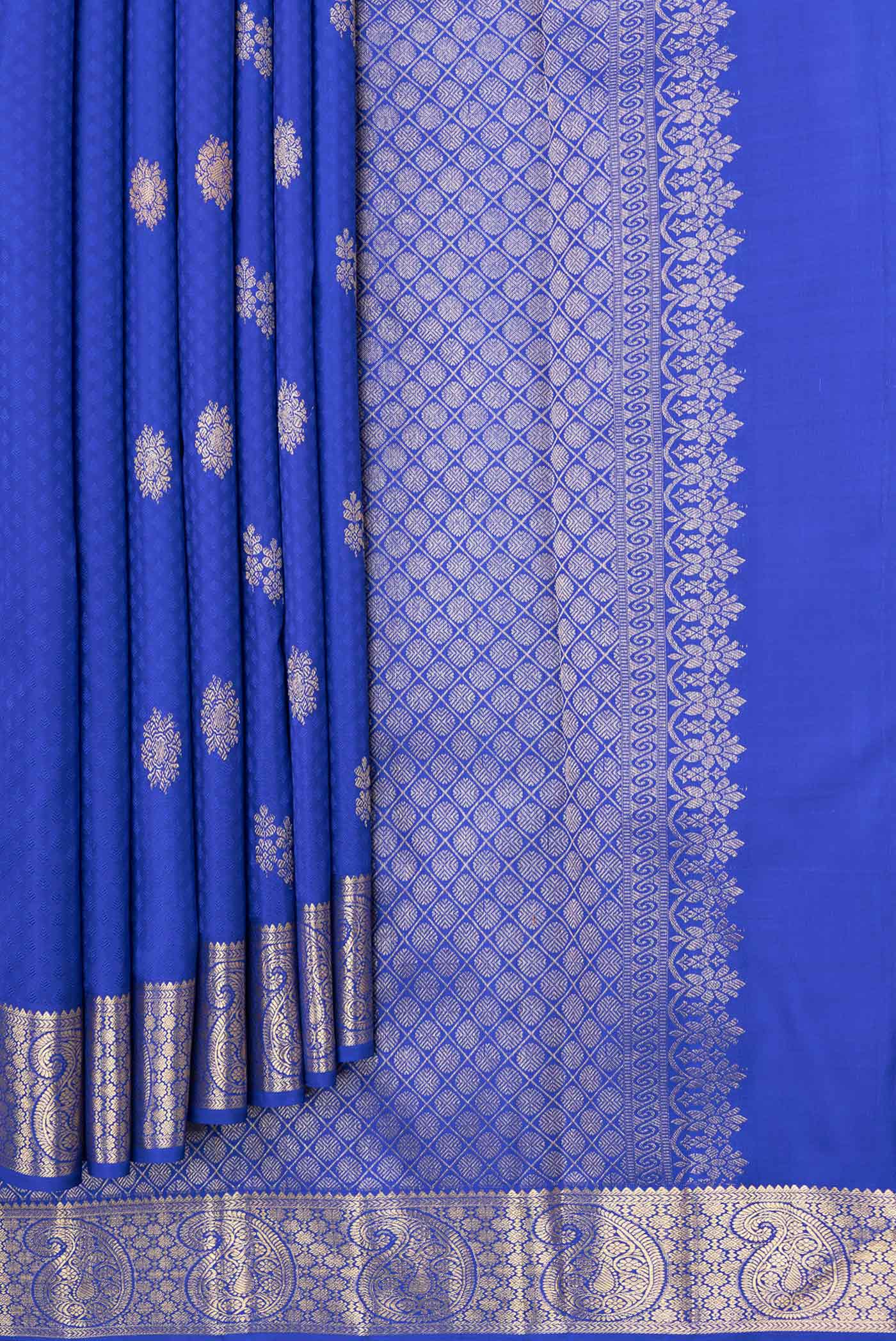 Pure Silk Pure Zari Royal Blue Dual Tone Kanchipuram Saree - Image 4