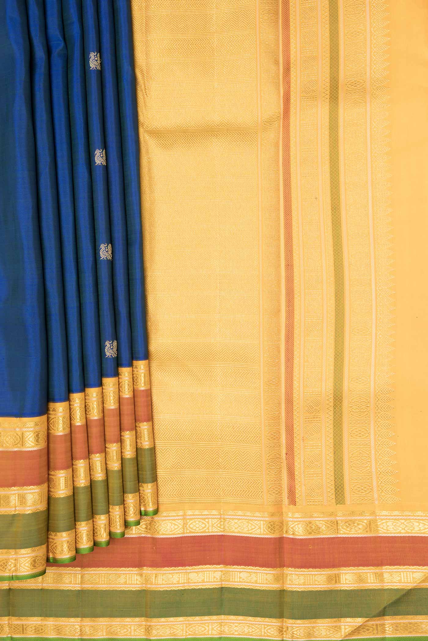 Pure Silk Pure Zari Royal Blue Dual Tone Kanchipuram Saree - Image 4