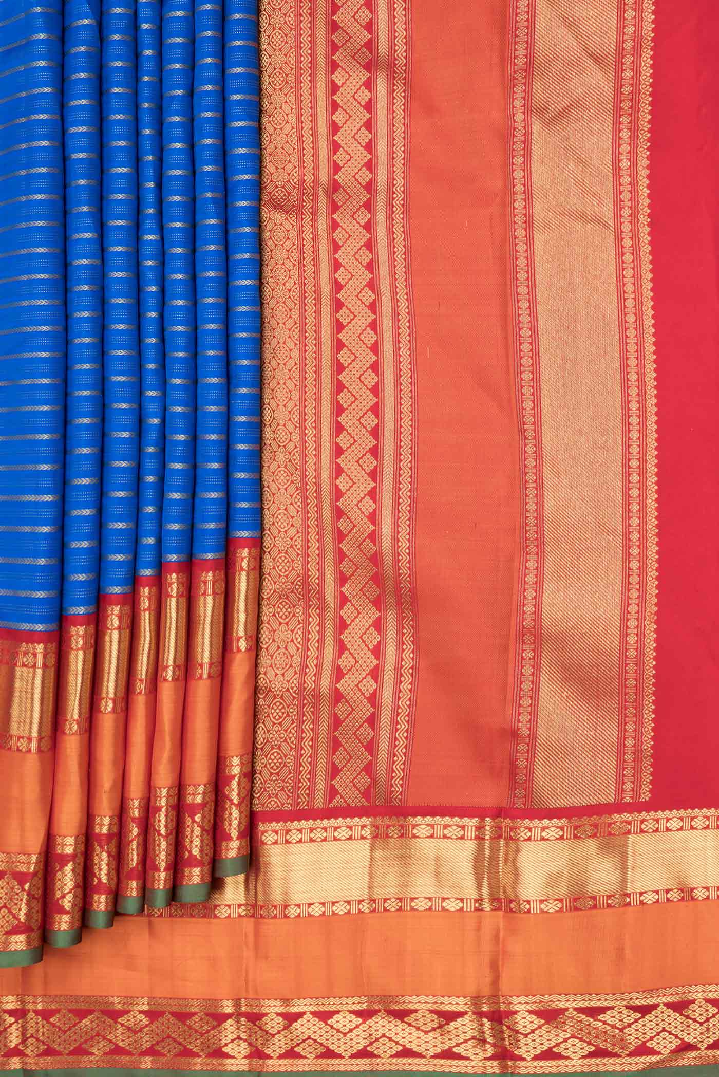 Pure Silk Pure Zari Royal Blue Dual Tone Kanjivaram Saree - Image 4
