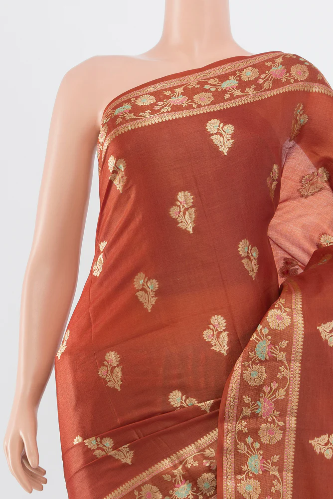 Rust Banarasi Tussar Silk Saree - Image 2