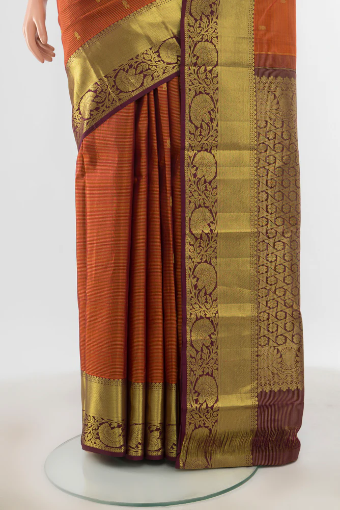 Pure Silk Pure Zari Rust Kanchipuram Saree - Image 3