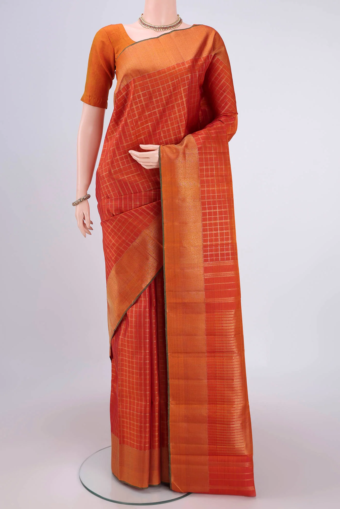 Pure Silk Pure Zari Rust Kanjivaram Saree