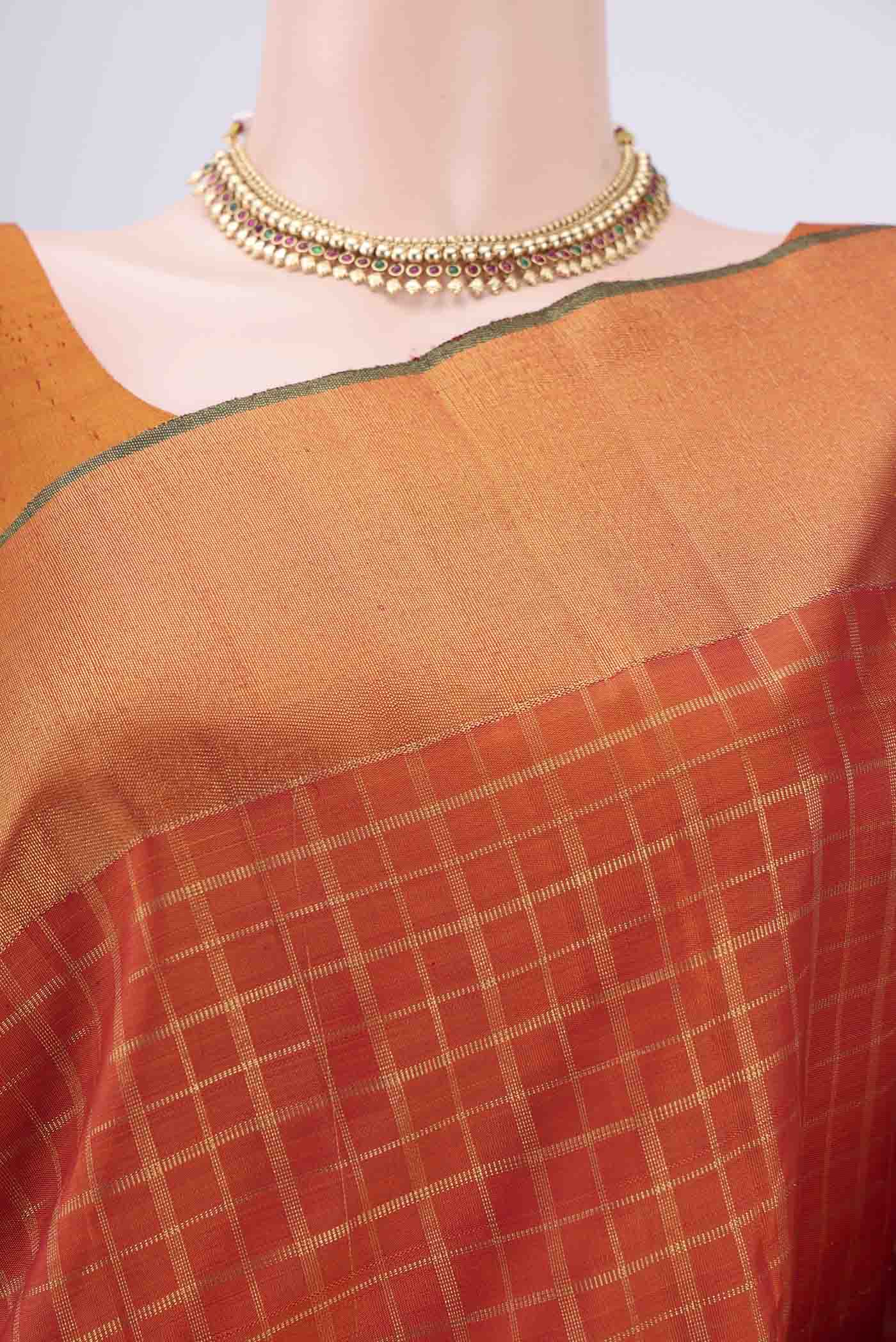 Pure Silk Pure Zari Rust Kanjivaram Saree - Image 2