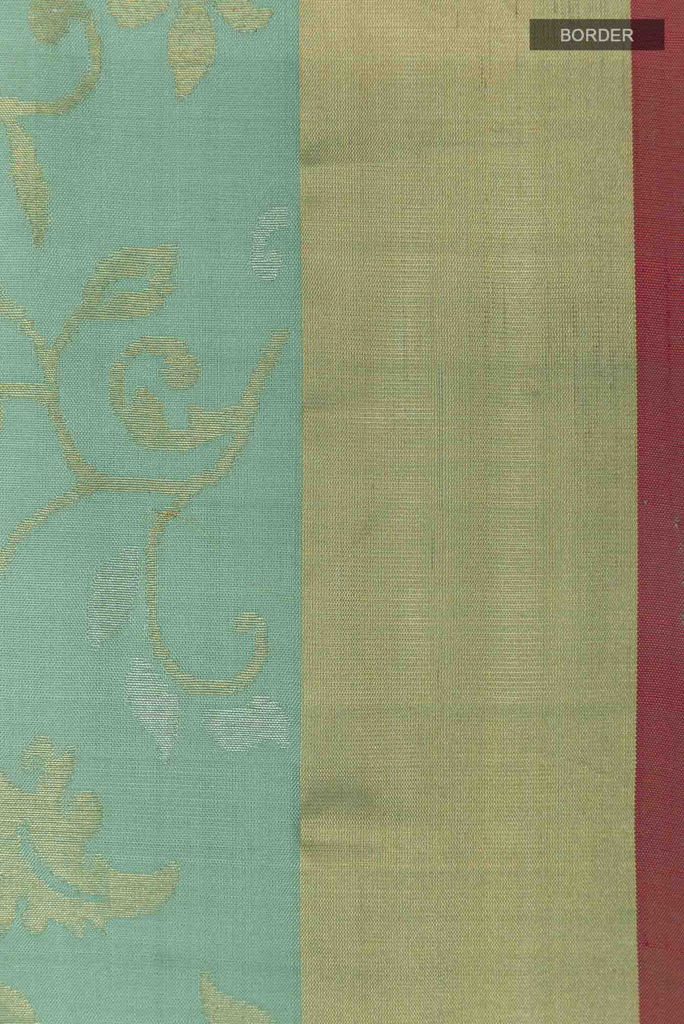 Pure Silk Pure Zari Sage Green Uppada Saree - Image 3