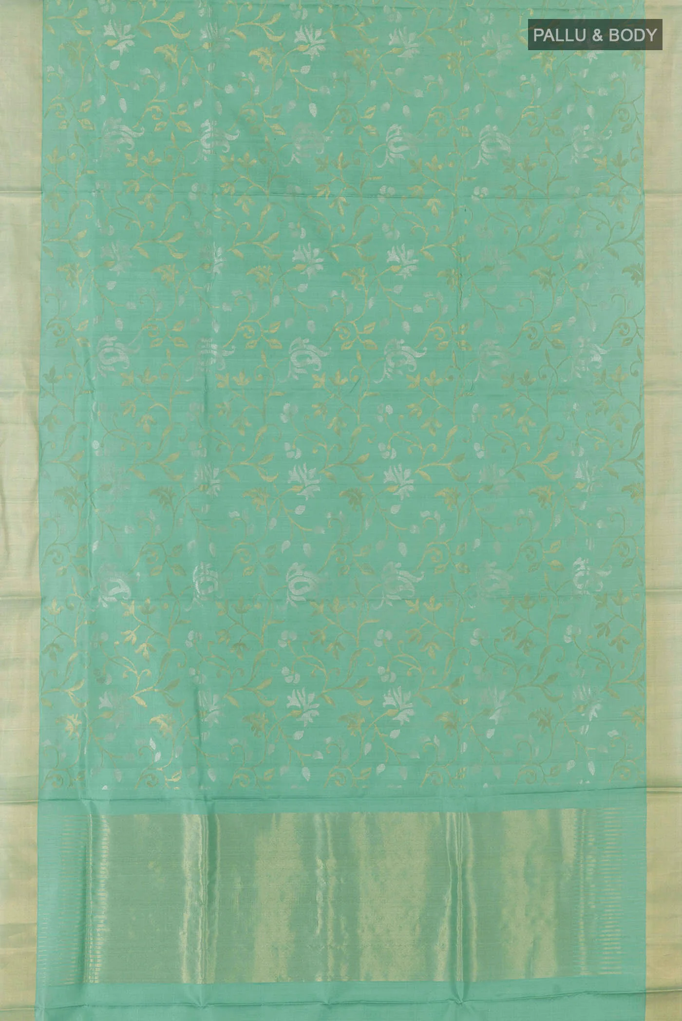 Pure Silk Pure Zari Sage Green Uppada Saree - Image 6