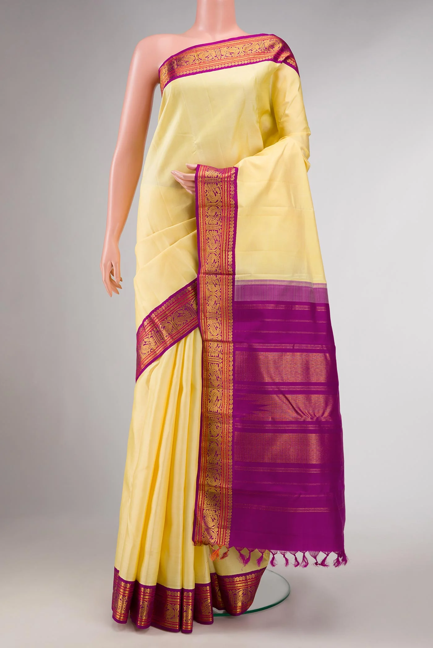 Pure Silk Pure Zari Sandal Dual Tone Kanjivaram Saree