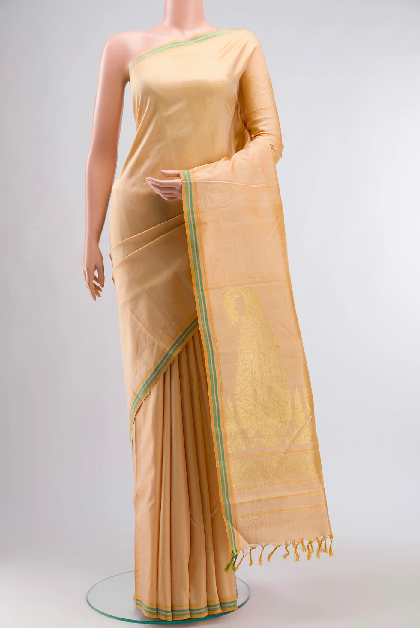 Pure Silk Pure Zari Sandal Kanchipuram Saree