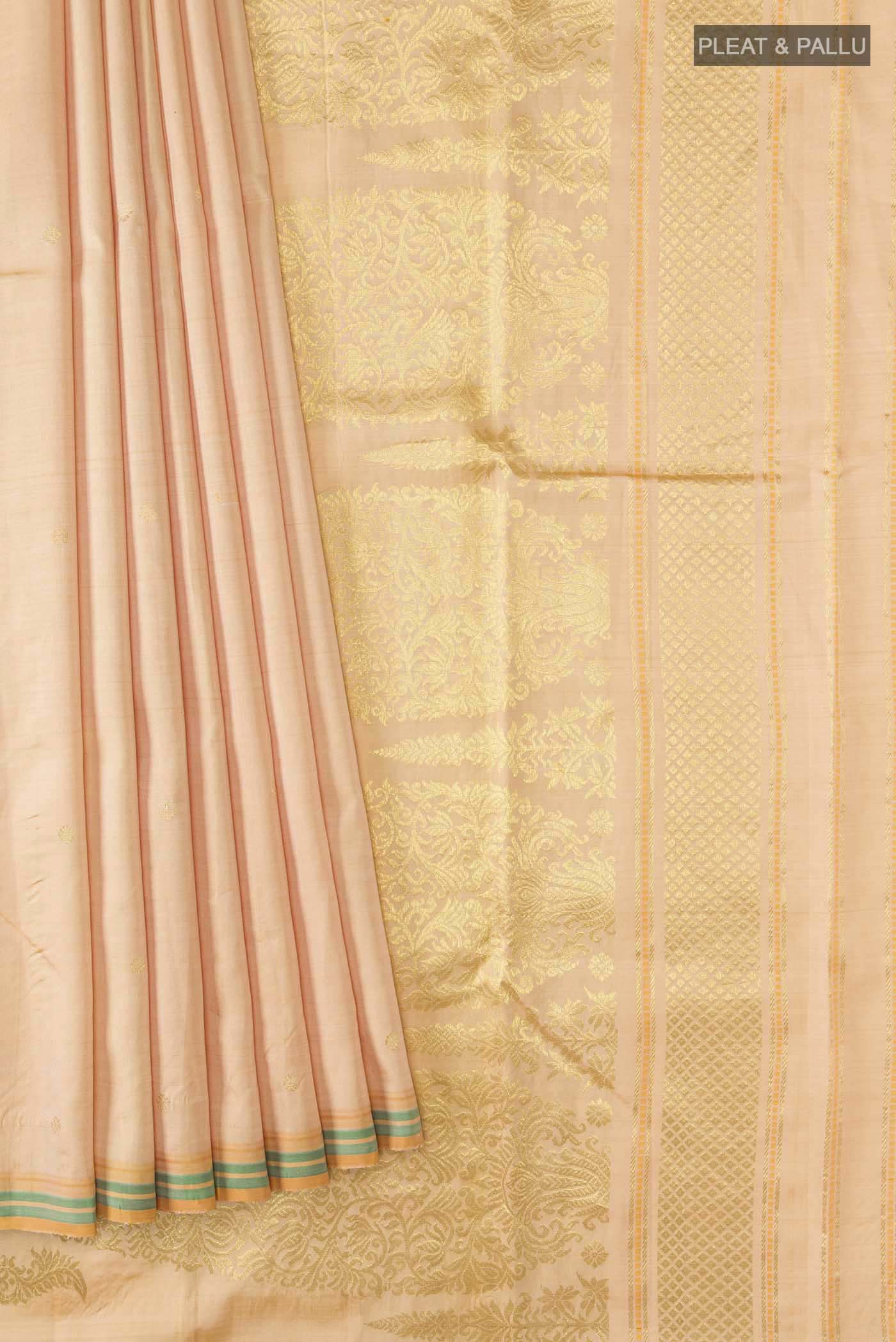 Pure Silk Pure Zari Sandal Kanchipuram Saree - Image 4
