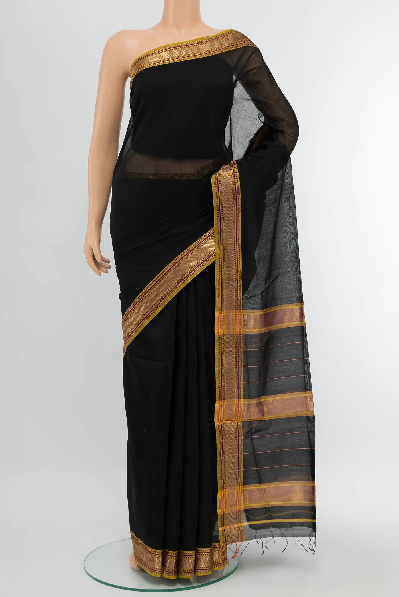 Pure Silk Pure Zari SINGLE Dual Tone Maheshwari Cotton Saree