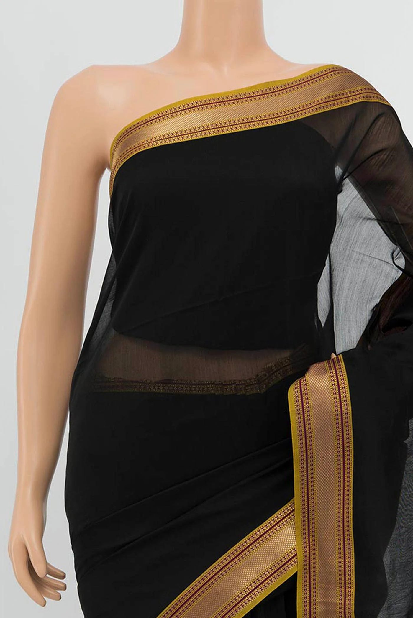 Pure Silk Pure Zari SINGLE Dual Tone Maheshwari Cotton Saree - Image 2