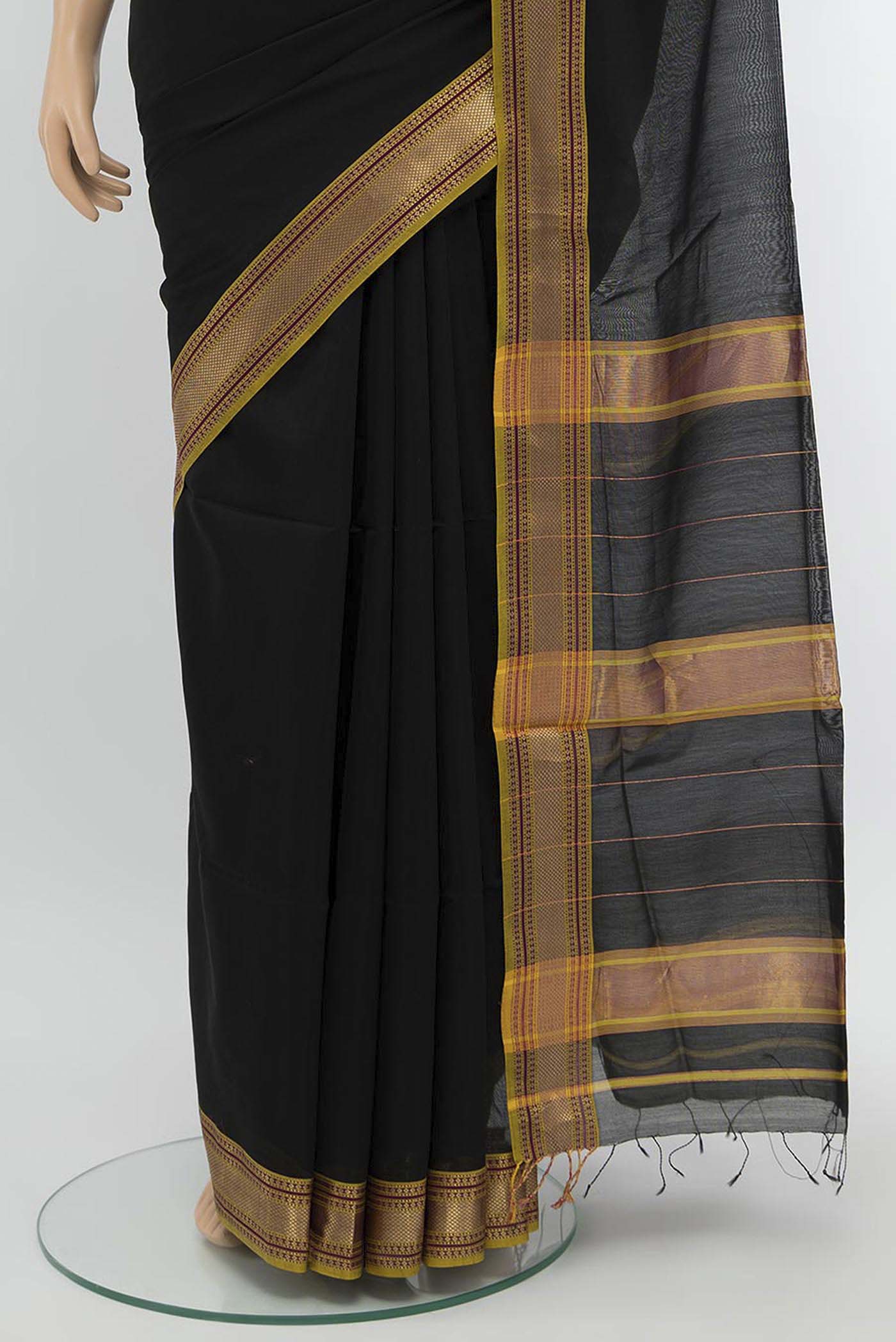 Pure Silk Pure Zari SINGLE Dual Tone Maheshwari Cotton Saree - Image 3
