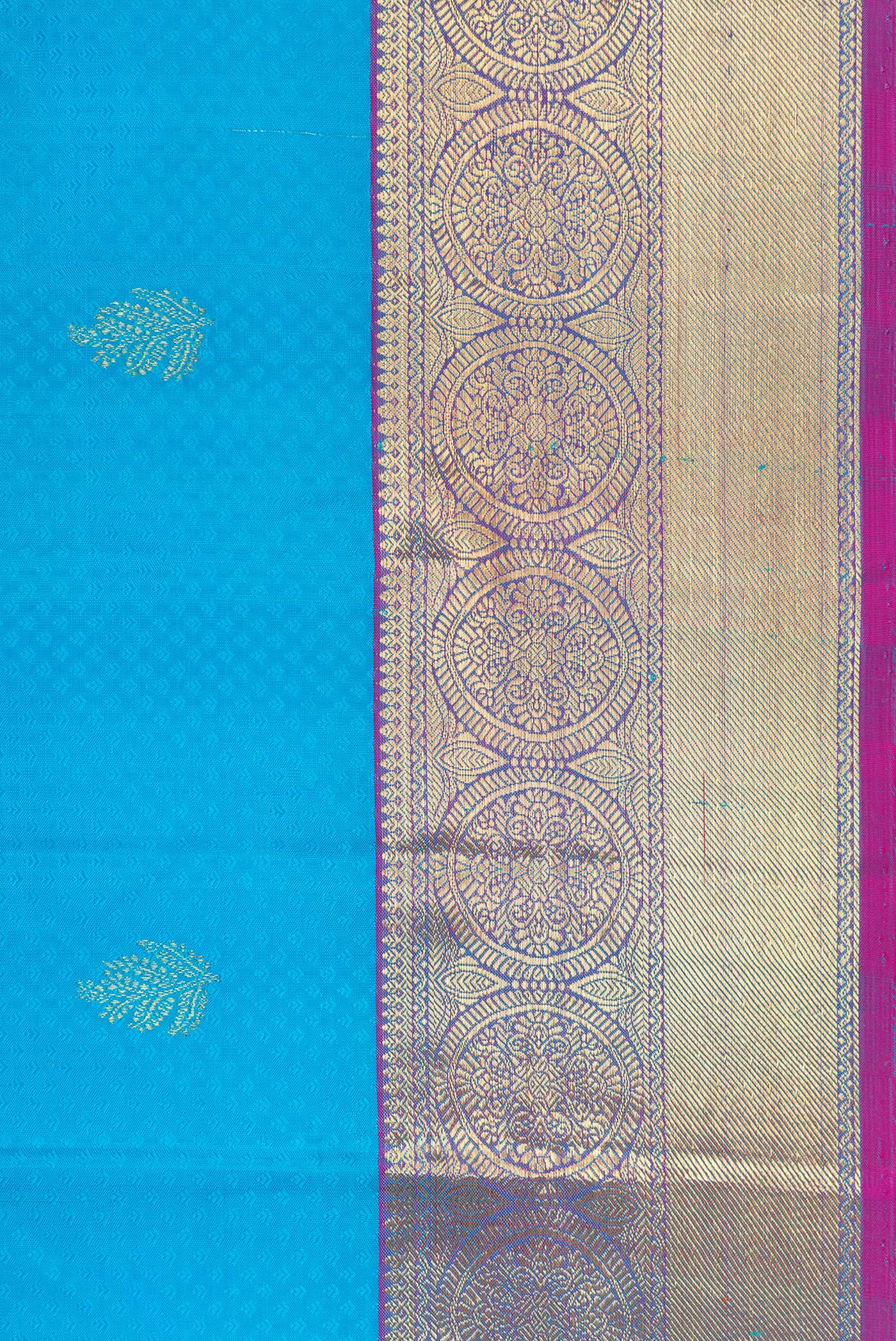Pure Silk Pure Zari Sky Blue Kanchipuram Saree - Image 3