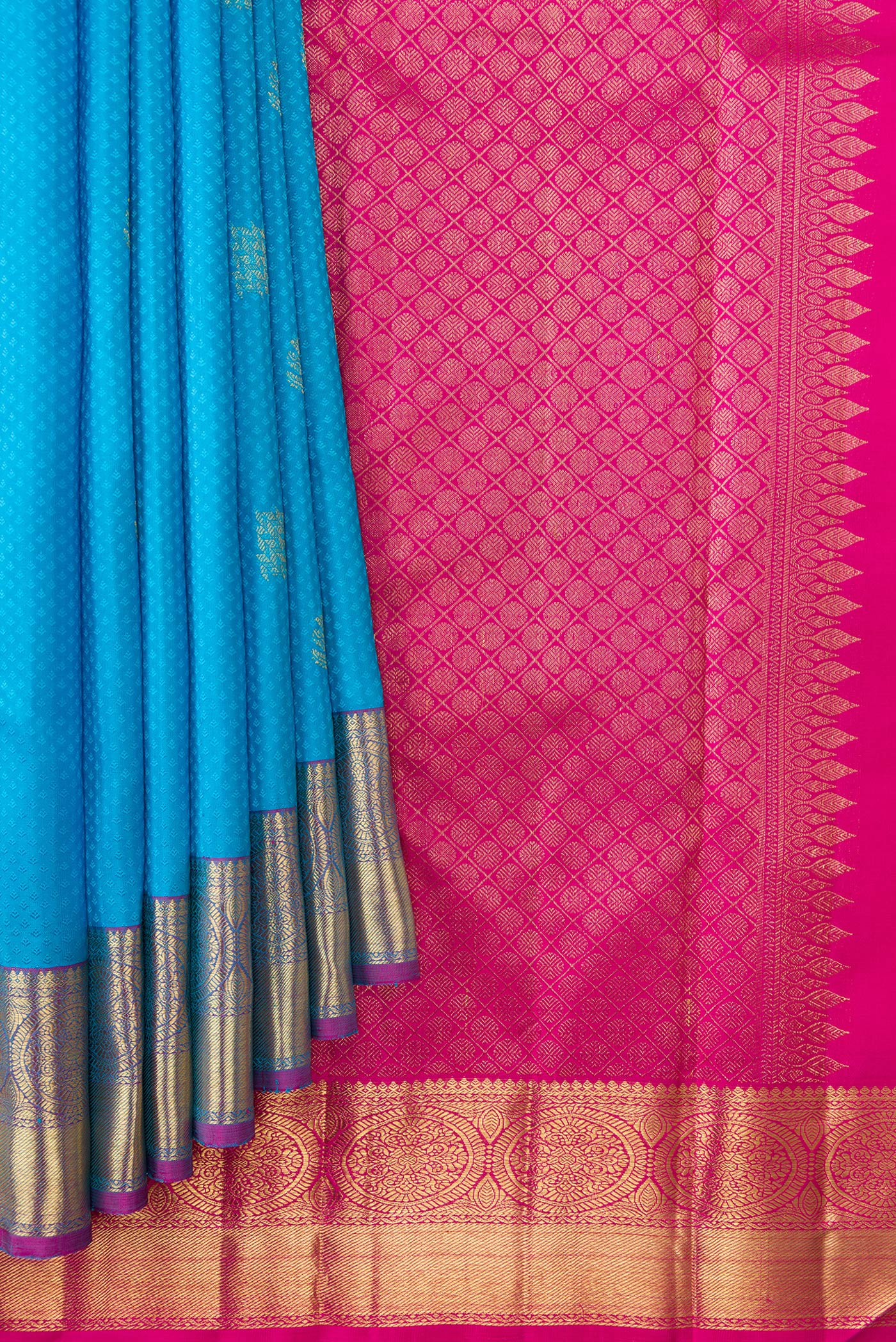 Pure Silk Pure Zari Sky Blue Kanchipuram Saree - Image 4