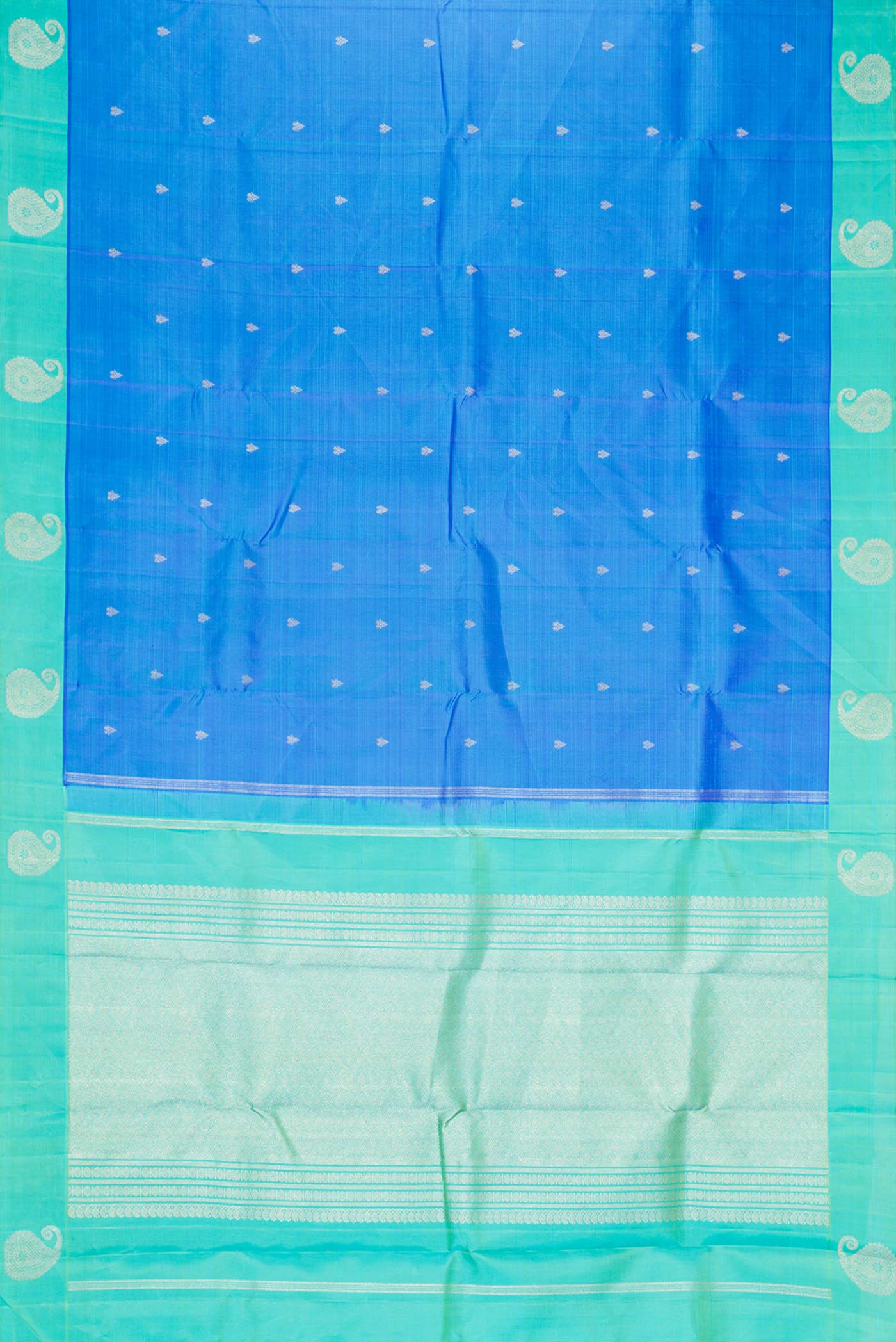 Pure Silk Pure Zari Sky Blue Dual Tone Kanjivaram Saree - Image 6