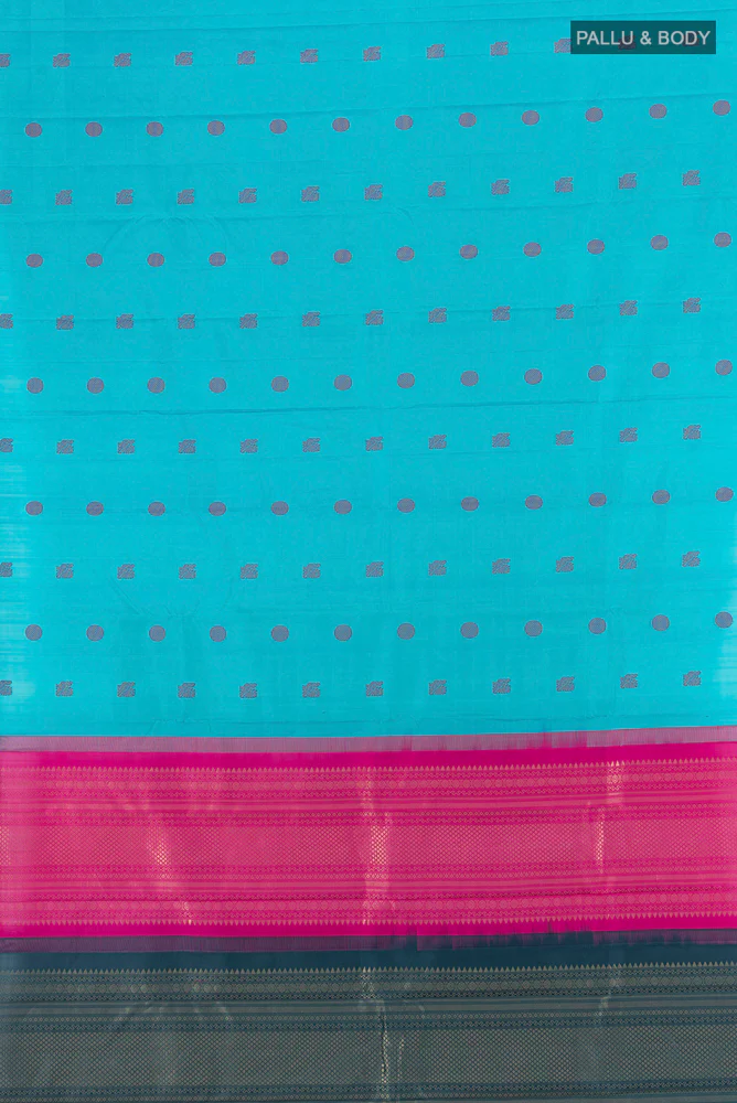 Sky Blue Kanchipuram Silk Saree - Image 5