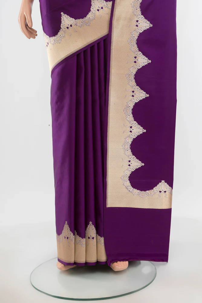 Violet Banarasi Silk Saree - Image 3