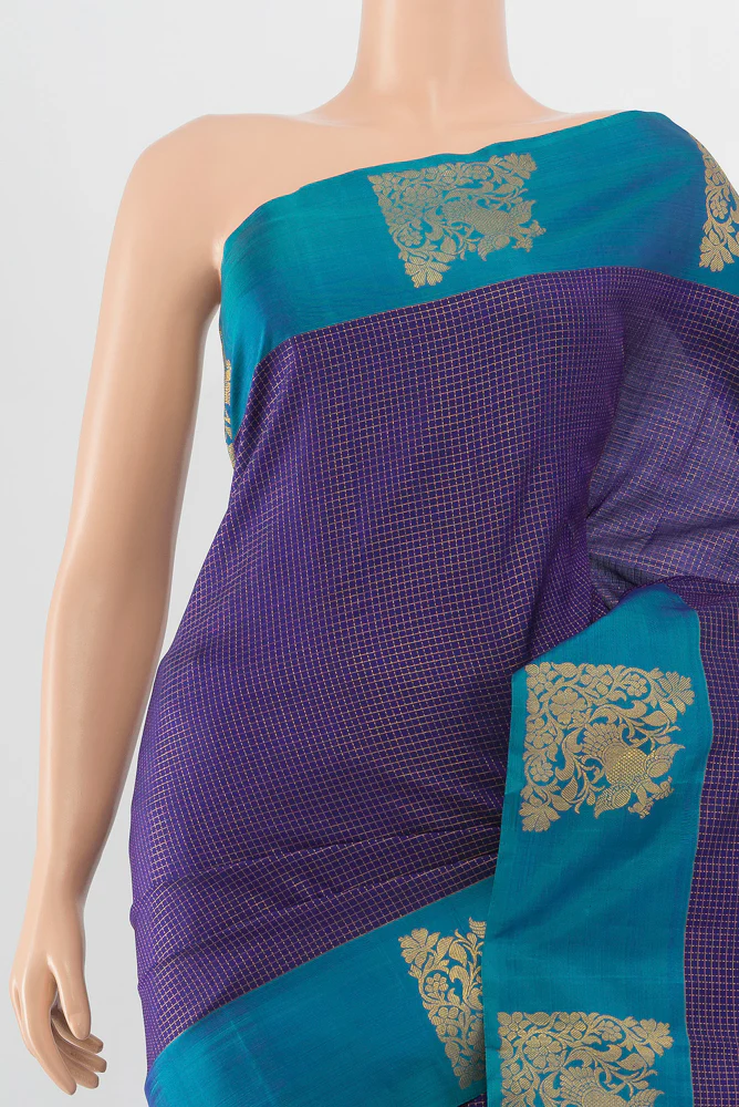 Dark Blue Kanjivaram Silk Saree - Image 2