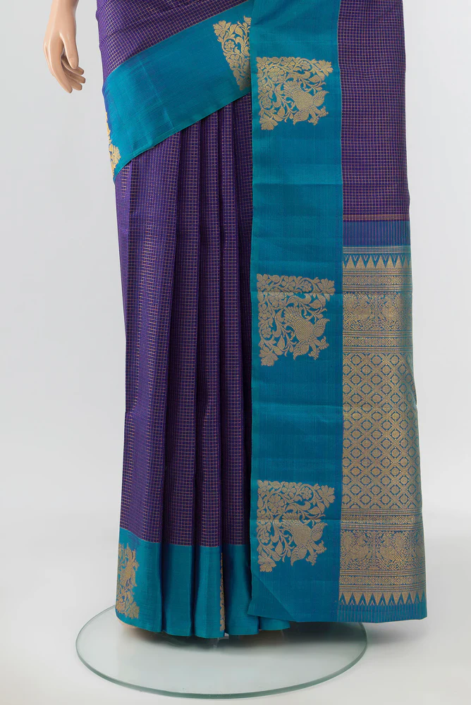 Dark Blue Kanjivaram Silk Saree - Image 3