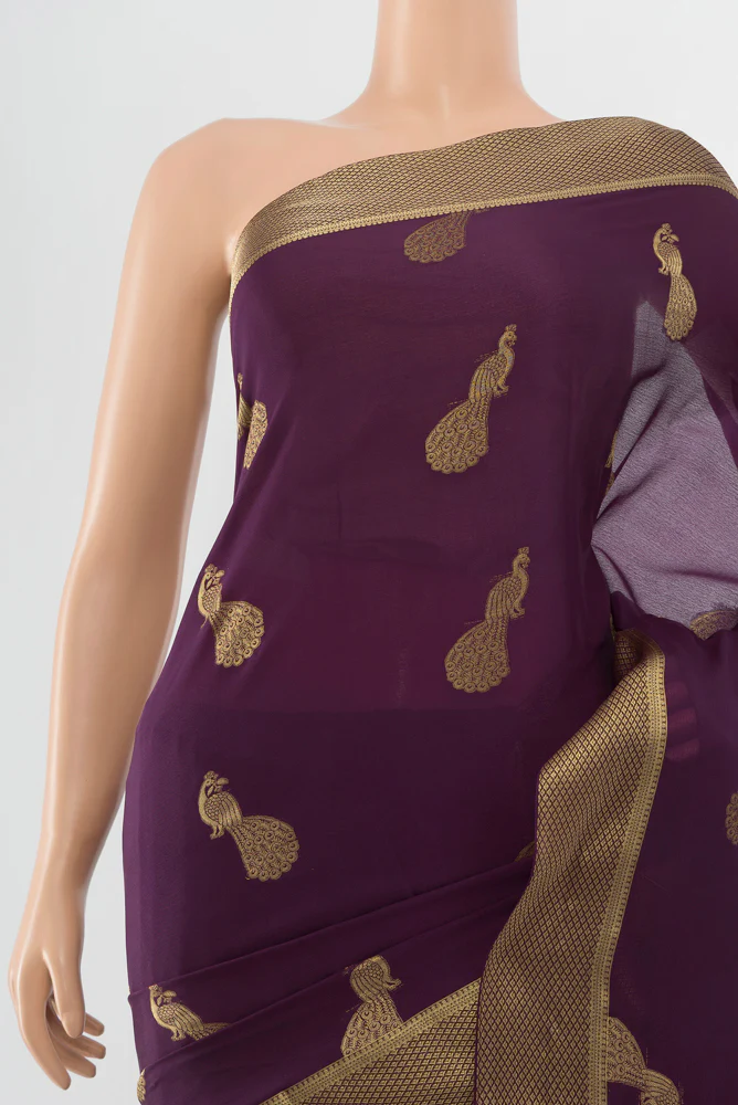 Violet Mysore Crepe Saree - Image 2