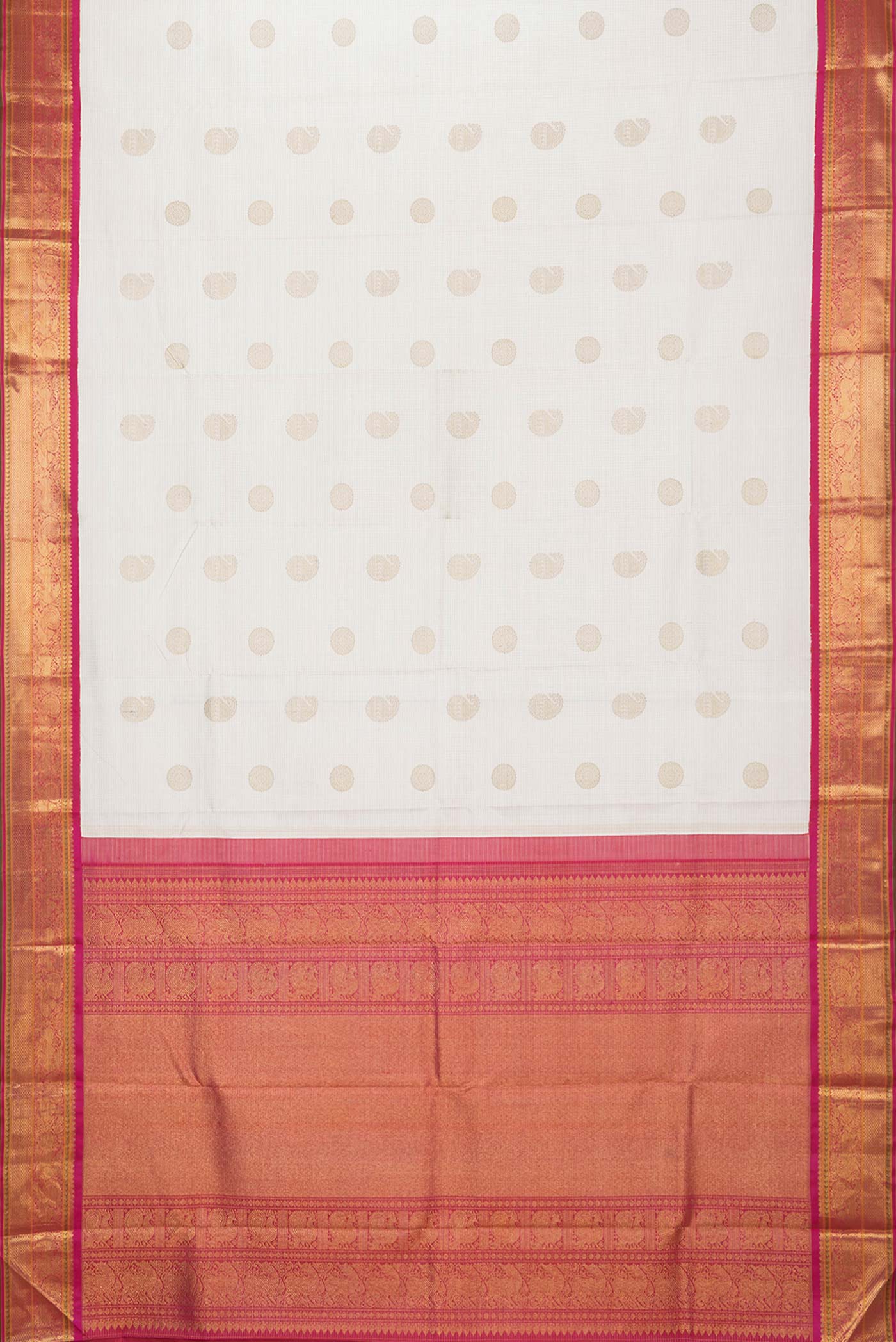 Pure Silk Pure Zari White Dual Tone Kanjivaram Saree - Image 6