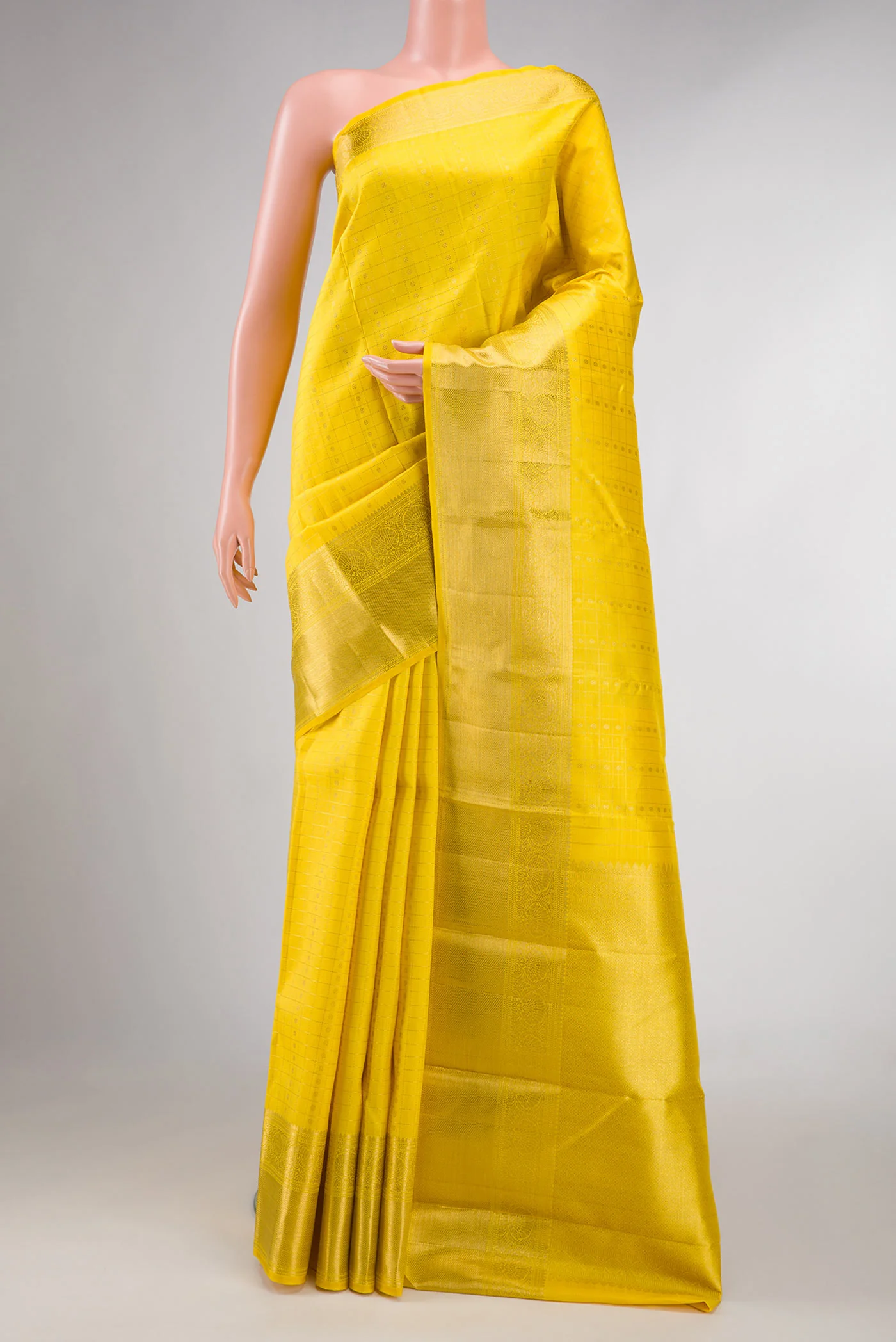 Pure Silk Pure Zari Yellow Dual Tone Kanchipuram Saree