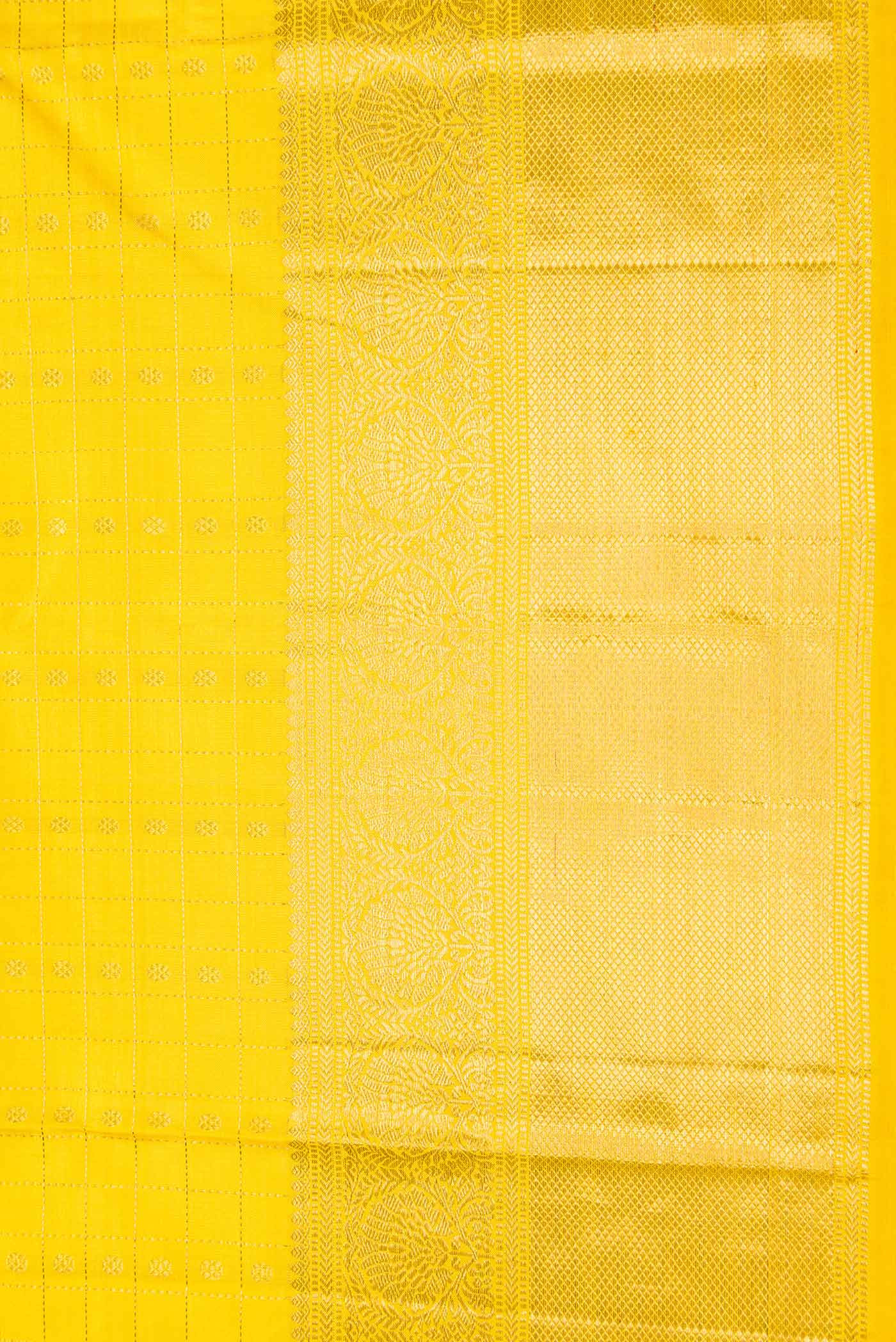 Pure Silk Pure Zari Yellow Dual Tone Kanchipuram Saree - Image 3
